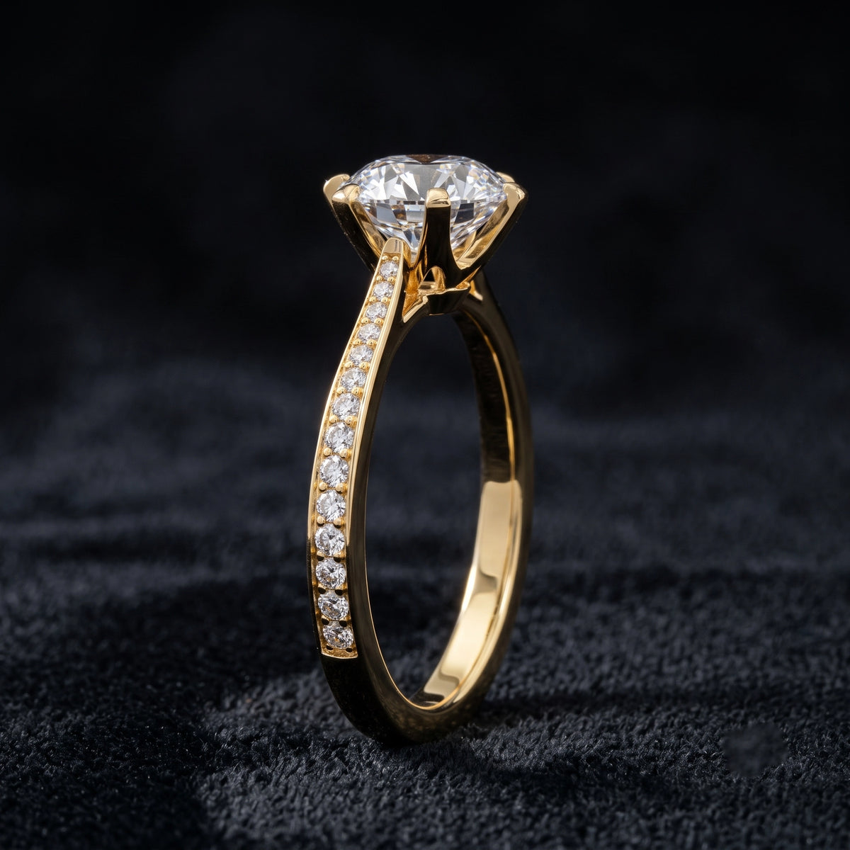 Brilliant Round Cut Pavé Shoulder Solitaire Engagement Ring