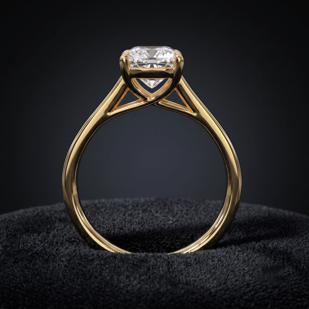 Cushion Cut Solitaire Diamond Ring with Pavé Diamond Band