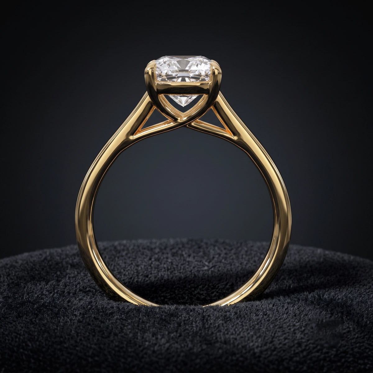 Cushion Cut Solitaire Diamond Ring with Pavé Diamond Band