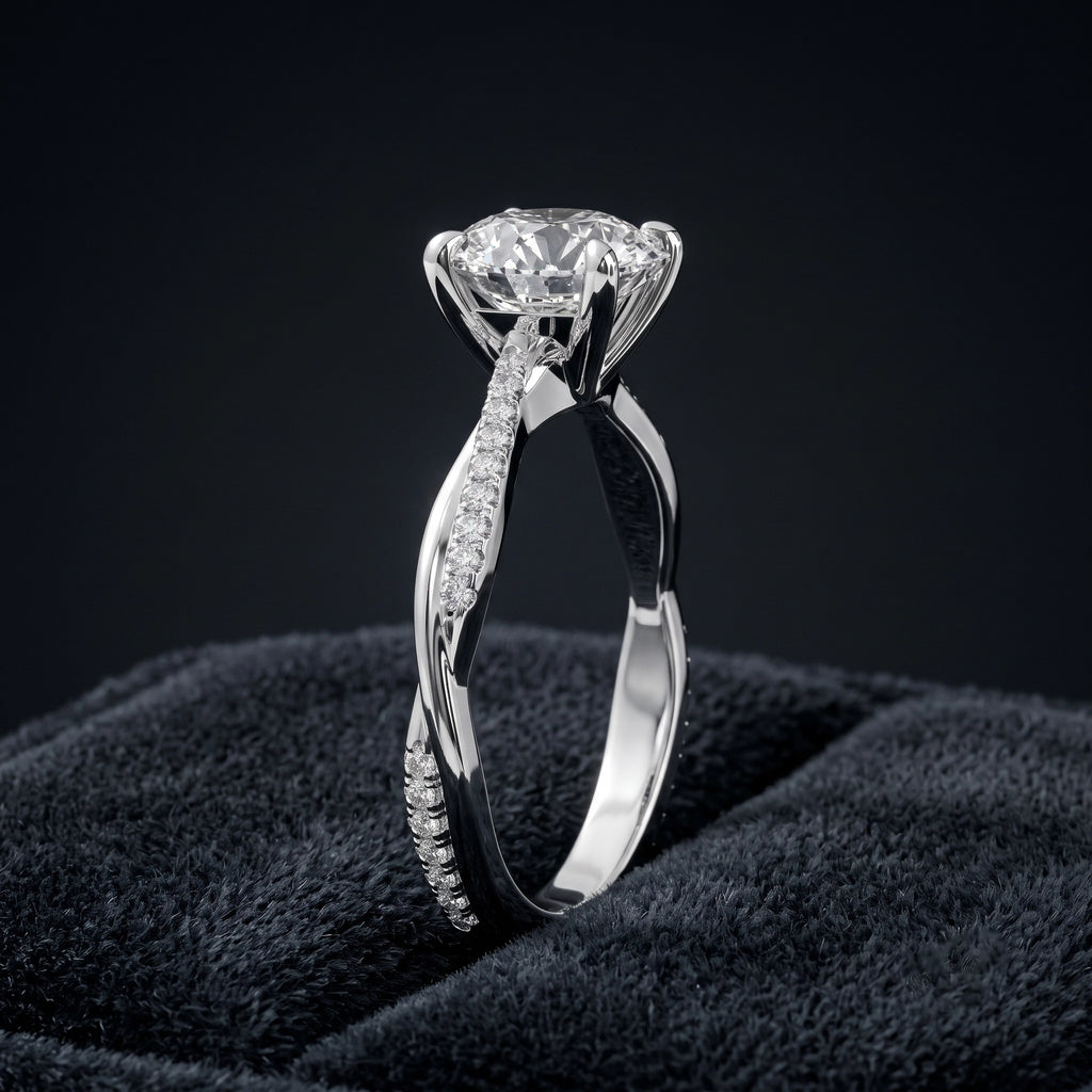 Elegant Round Cut Solitaire Diamond Engagement Ring with Pavé Band