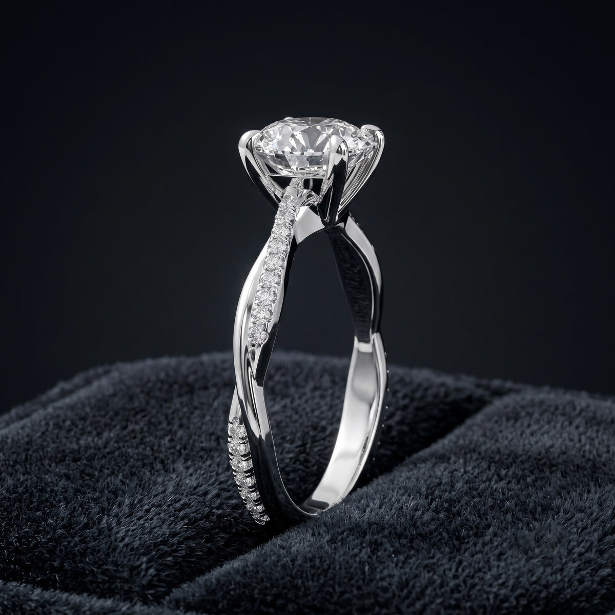 Elegant Round Cut Solitaire Diamond Engagement Ring with Pavé Band