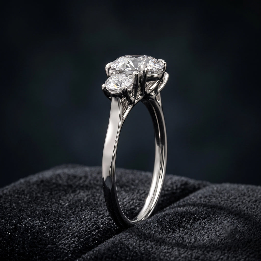 Three Stone Diamond Ring with Oval Center Stone and Round Side Diamonds
