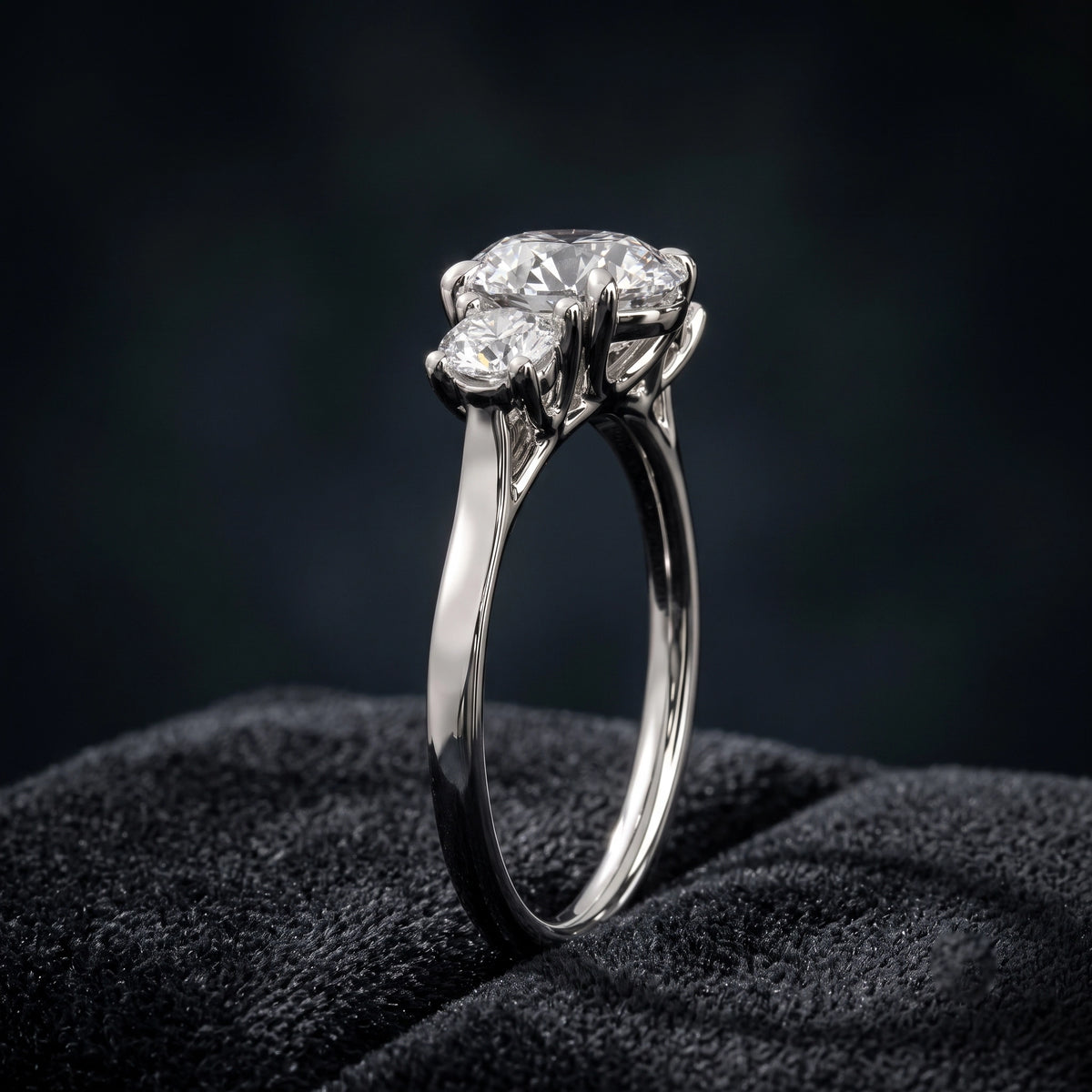 Three Stone Diamond Ring with Oval Center Stone and Round Side Diamonds
