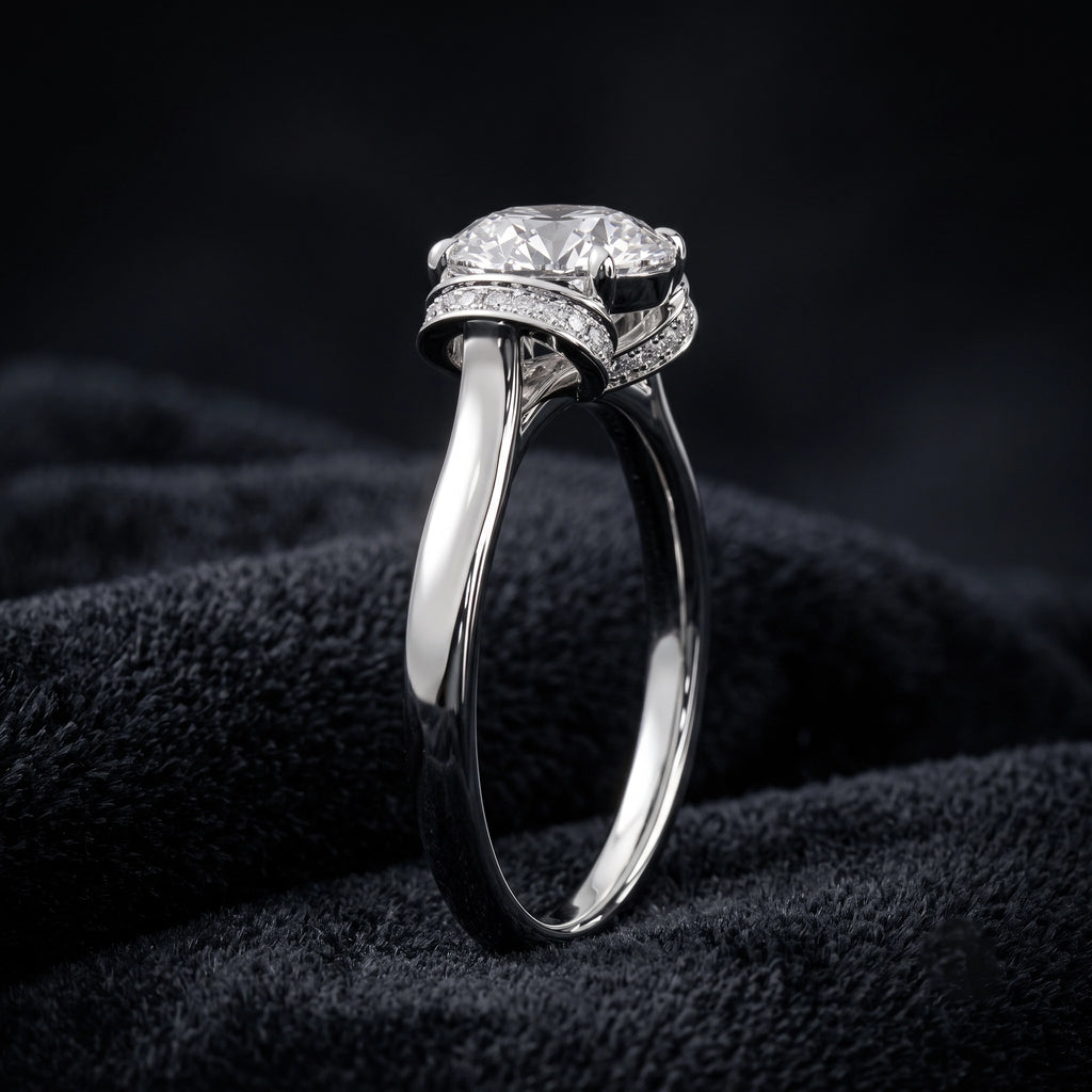 Cushion Cut Halo Solitaire Diamond Ring with Pavé Accents
