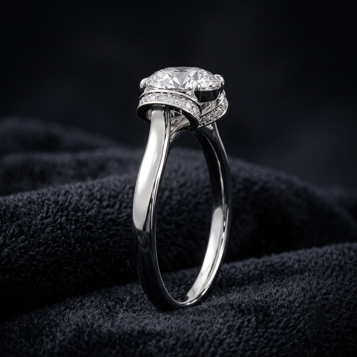 Cushion Cut Halo Solitaire Diamond Ring with Pavé Accents
