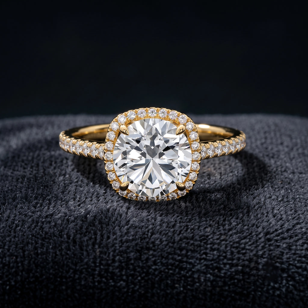 Cushion Cut Halo Solitaire Diamond Engagement Ring