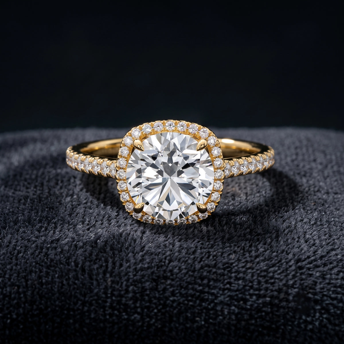 Cushion Cut Halo Solitaire Diamond Engagement Ring