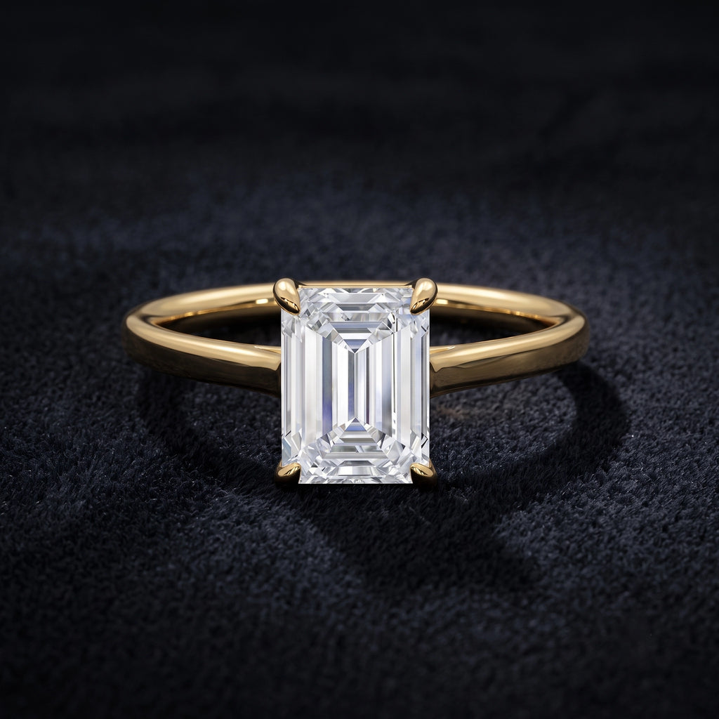 Emerald Cut Solitaire Diamond Ring with Classic Four-Prong Setting  Category: Solitaire