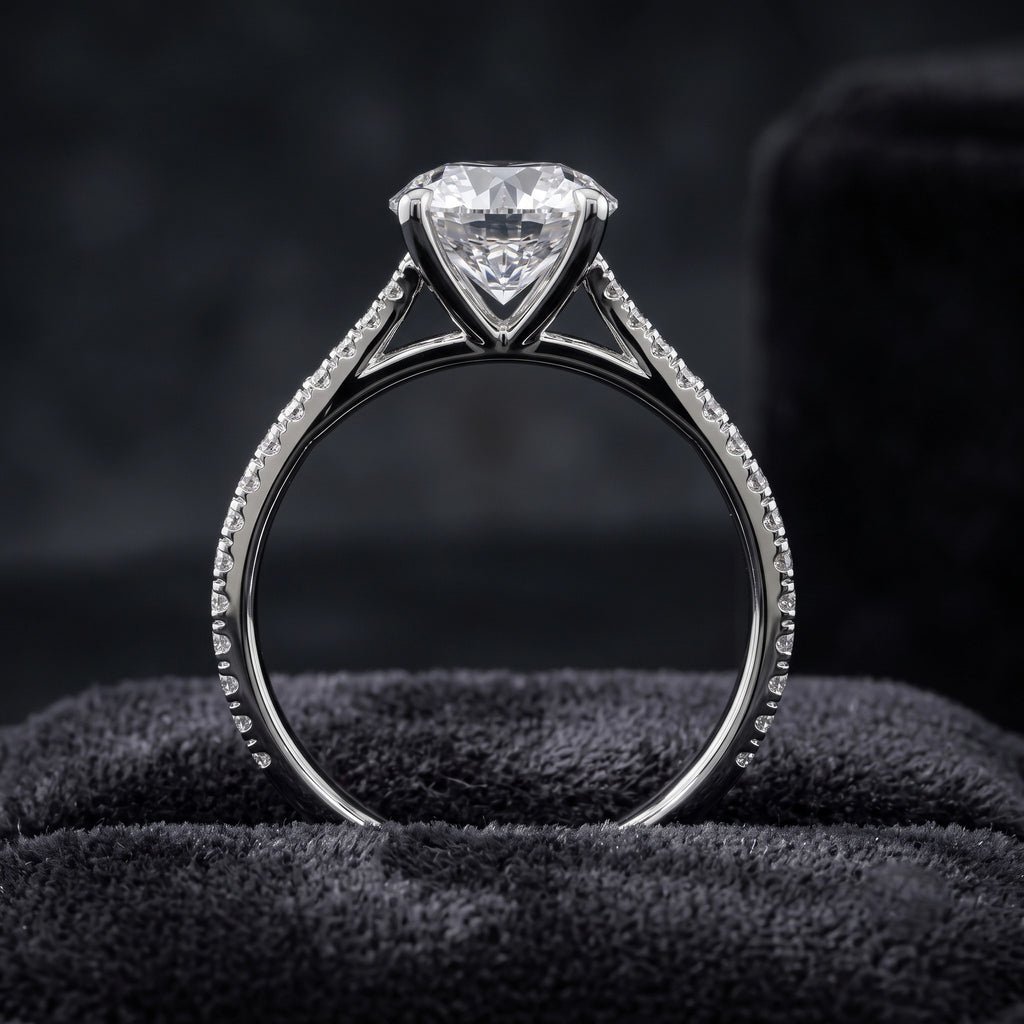 Round Cut Solitaire Diamond Ring with Pavé Diamond Band