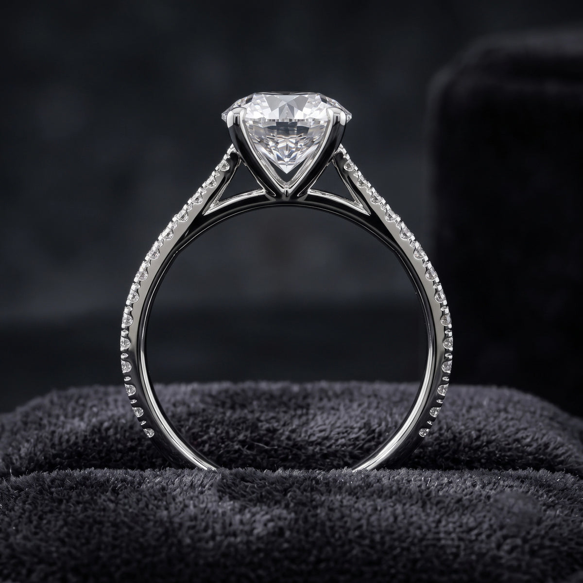 Round Cut Solitaire Diamond Ring with Pavé Diamond Band