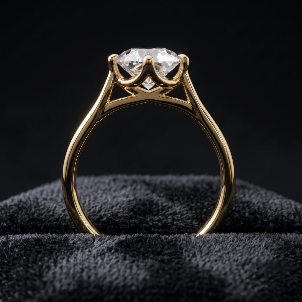 Classic Round Solitaire Diamond Ring with Sculpted Four-Prong Setting