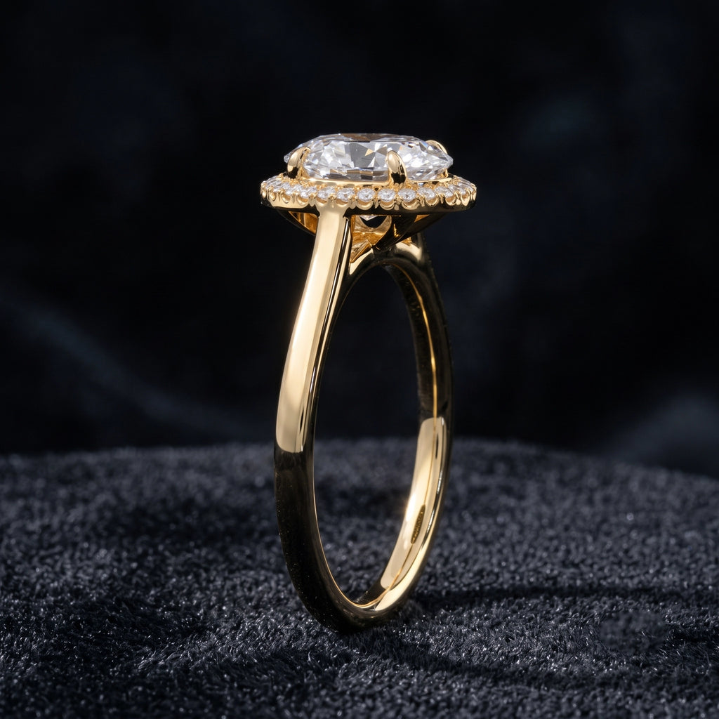 Oval Cut Halo Solitaire Diamond Ring with Pavé Halo Accents