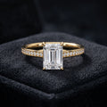 Emerald Cut Solitaire Diamond Ring with Pavé Diamond Band