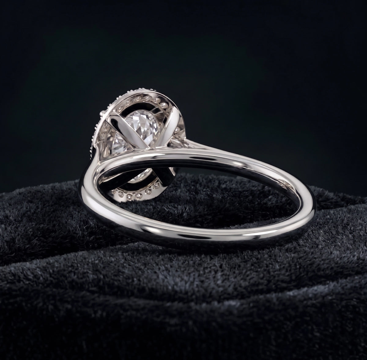 Oval Cut Halo Solitaire Diamond Ring with Pavé Halo Accents