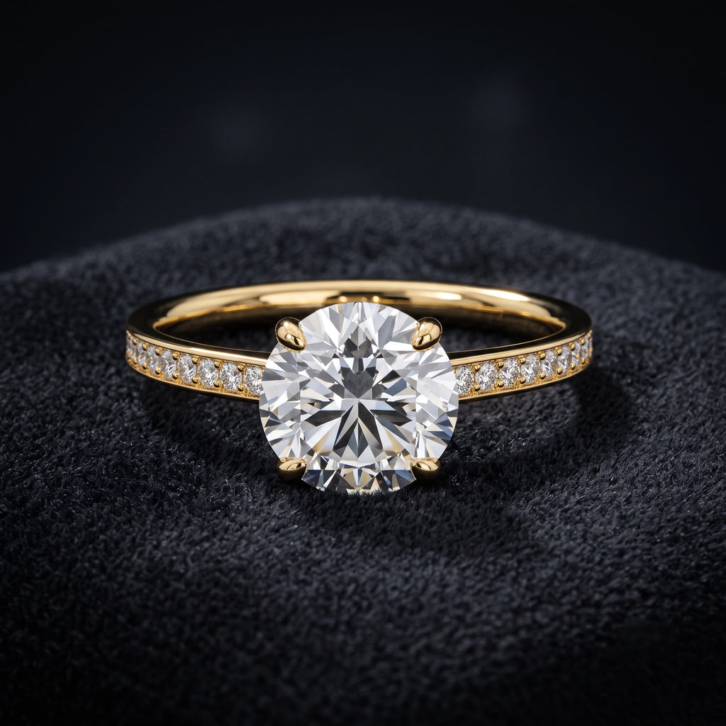Round Solitaire Diamond Ring with Pavé Diamond Band