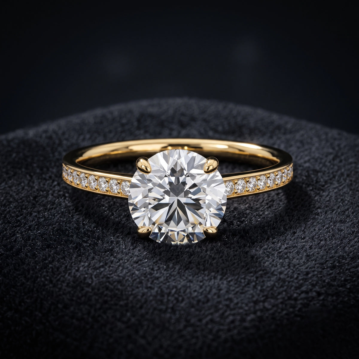 Round Solitaire Diamond Ring with Pavé Diamond Band