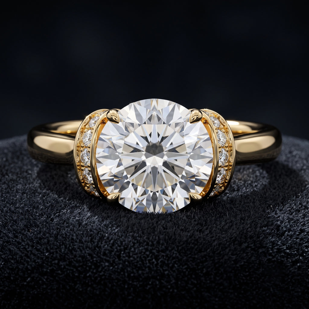 Cushion Cut Halo Solitaire Diamond Ring with Pavé Accents
