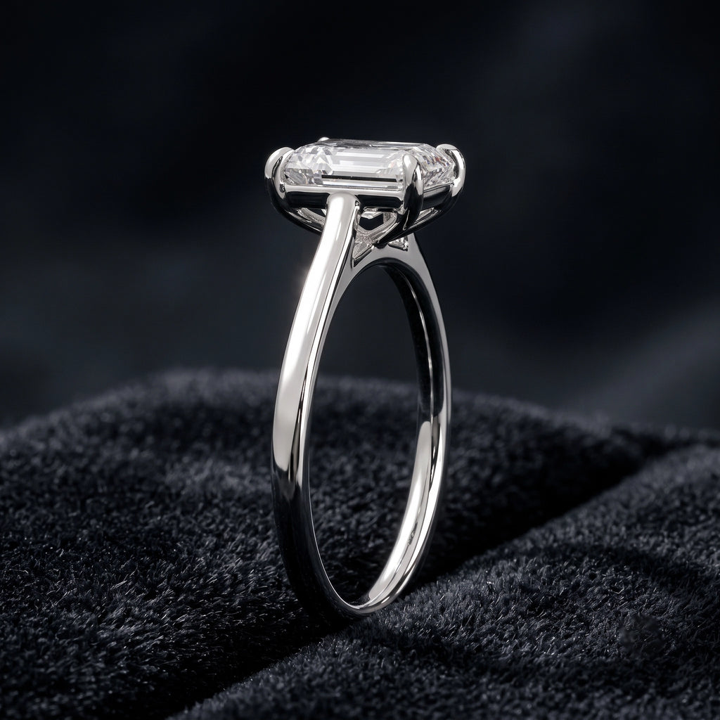 Emerald Cut Solitaire Diamond Ring with Classic Four-Prong Setting  Category: Solitaire