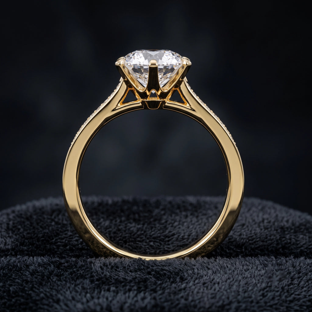 Brilliant Round Cut Pavé Shoulder Solitaire Engagement Ring