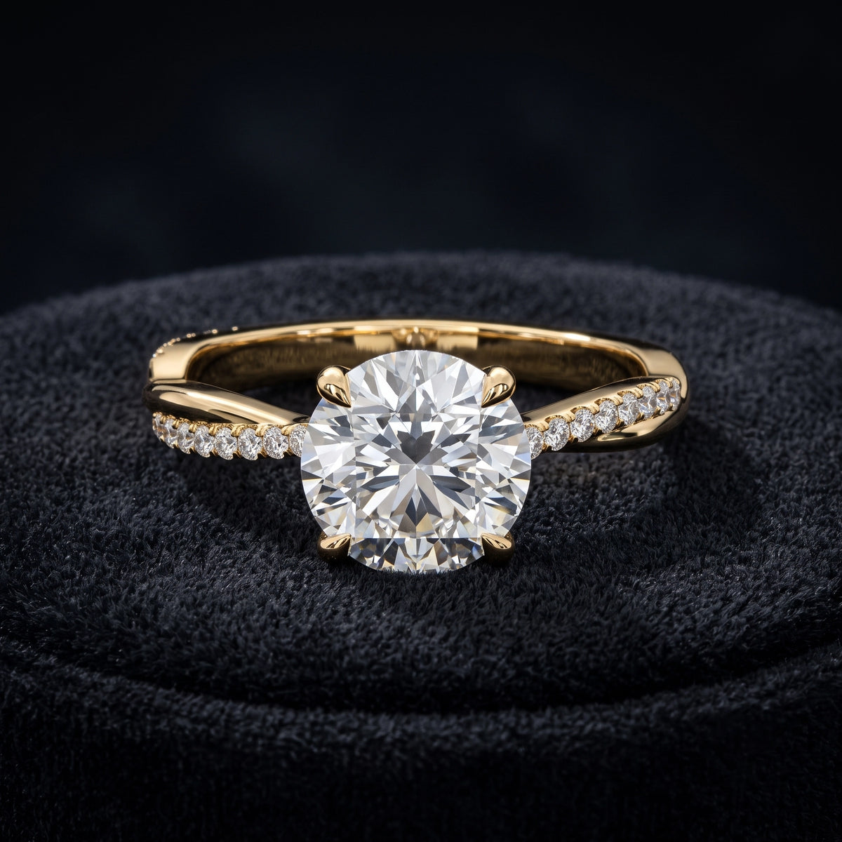 Elegant Round Cut Solitaire Diamond Engagement Ring with Pavé Band