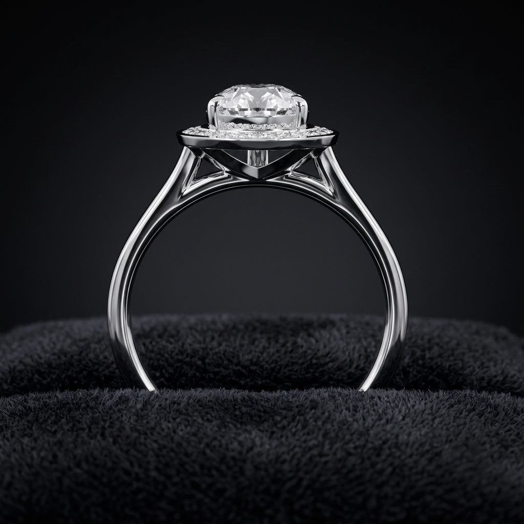 Pear Cut Halo Pave Solitaire Diamond Engagement Ring