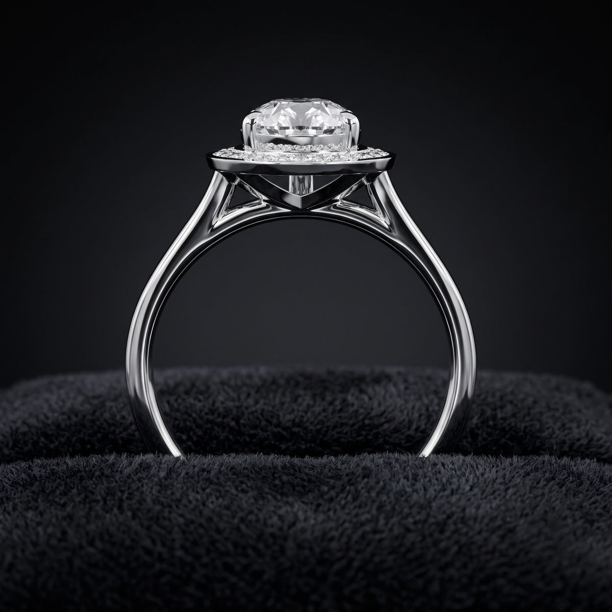 Pear Cut Halo Pave Solitaire Diamond Engagement Ring