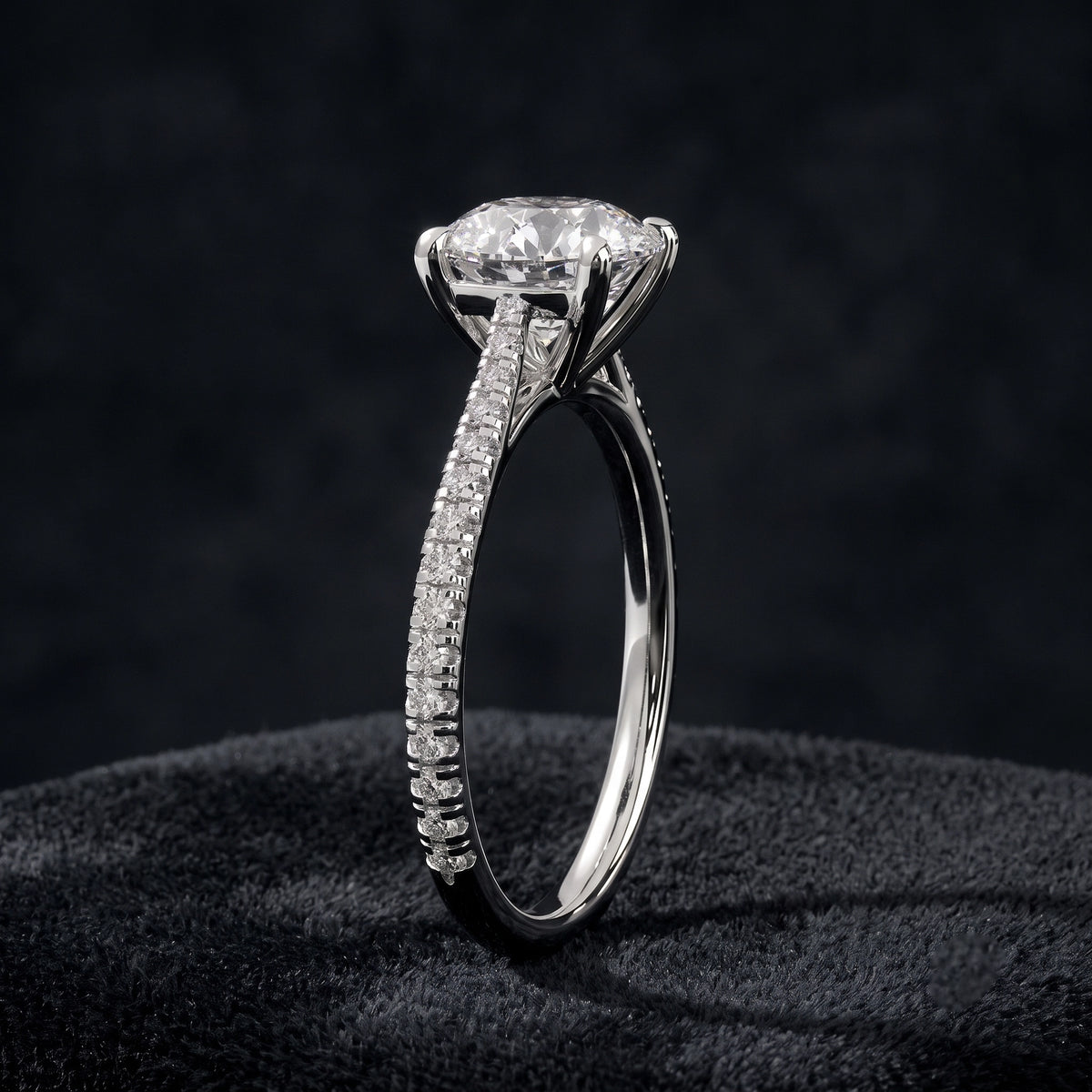 Round Cut Solitaire Diamond Ring with Pavé Diamond Band