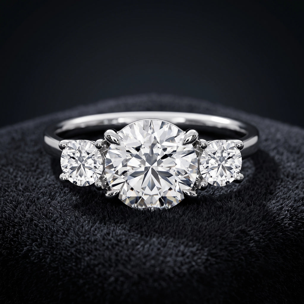 Three Stone Diamond Ring with Oval Center Stone and Round Side Diamonds