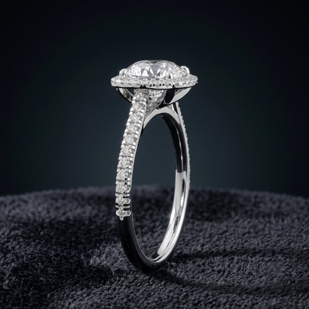 Cushion Cut Halo Solitaire Diamond Engagement Ring