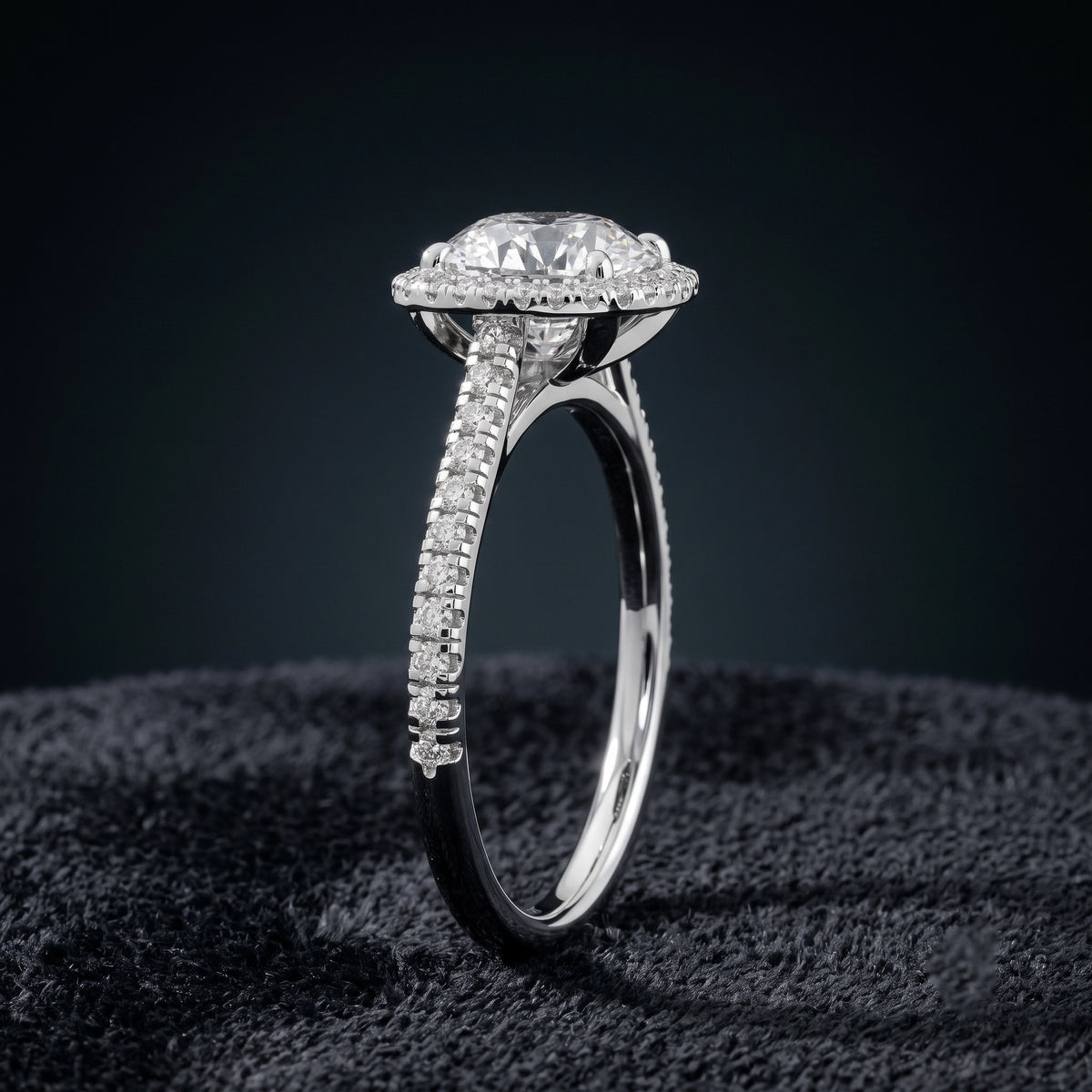 Cushion Cut Halo Solitaire Diamond Engagement Ring