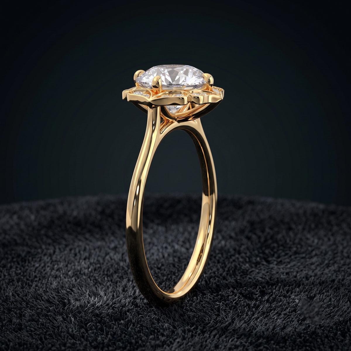 Vintage Round Cut Halo Solitaire Diamond Ring with Ornate Pavé Setting