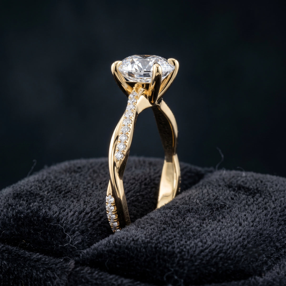 Elegant Round Cut Solitaire Diamond Engagement Ring with Pavé Band