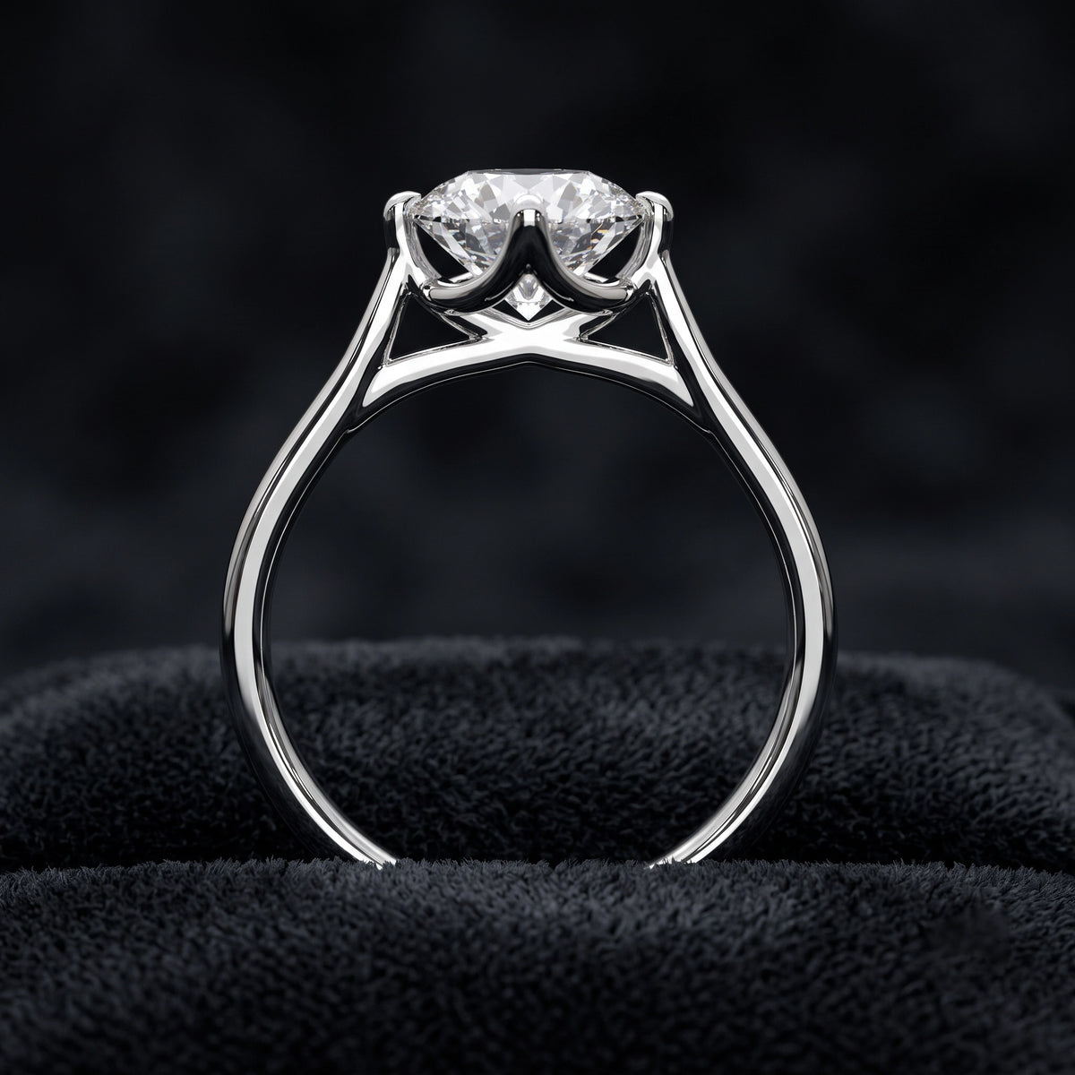 Classic Round Solitaire Diamond Ring with Sculpted Four-Prong Setting