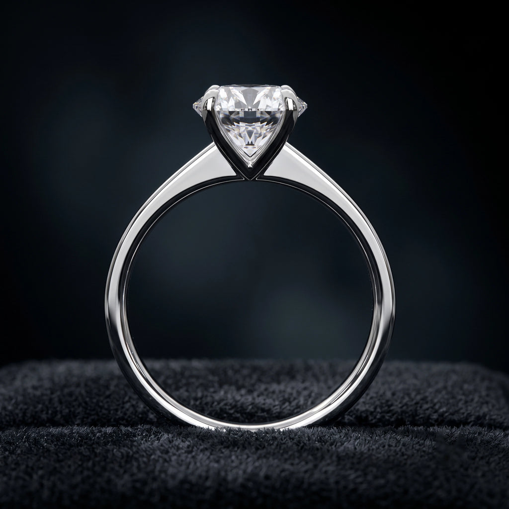 Round Solitaire Diamond Ring with Pavé Diamond Band