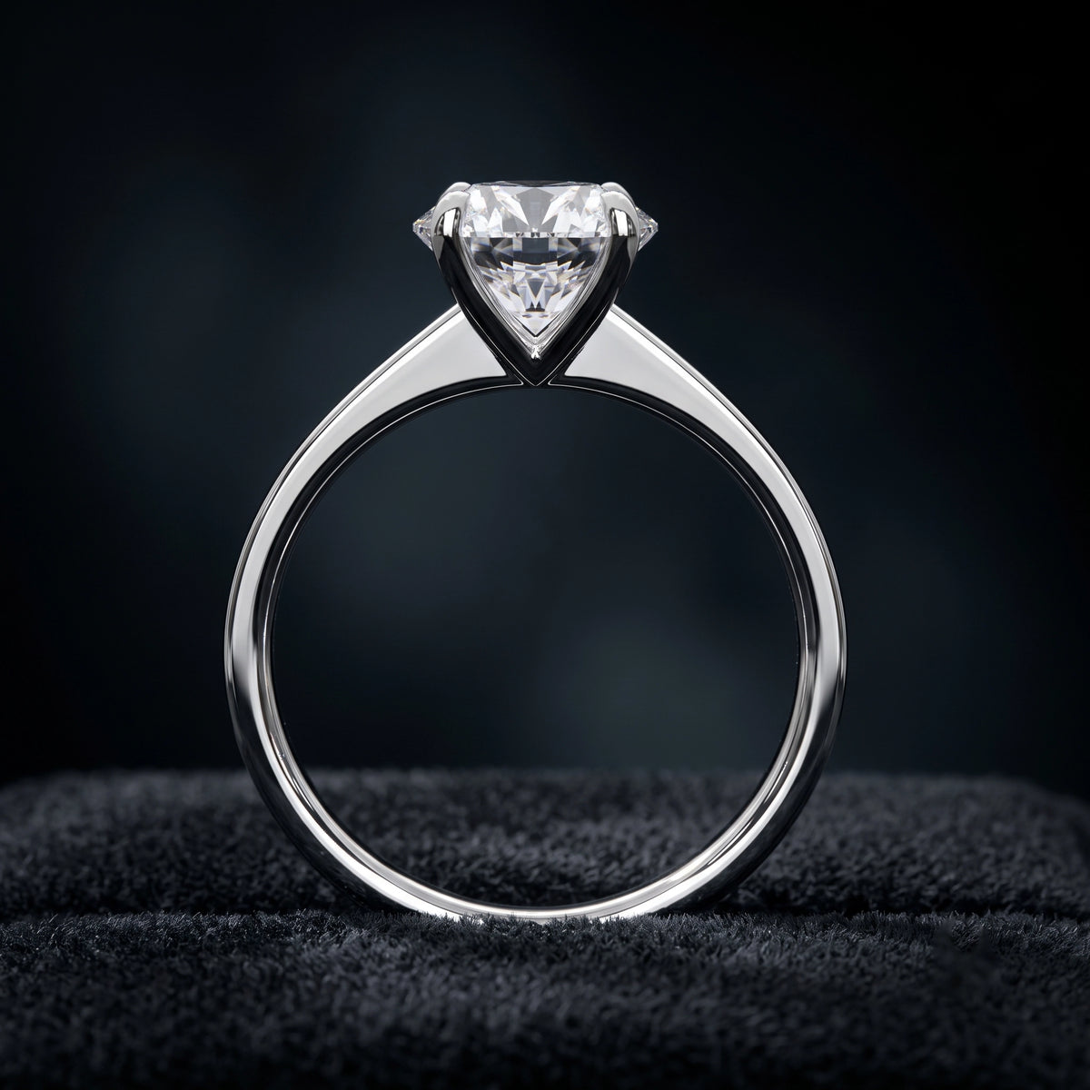 Round Solitaire Diamond Ring with Pavé Diamond Band