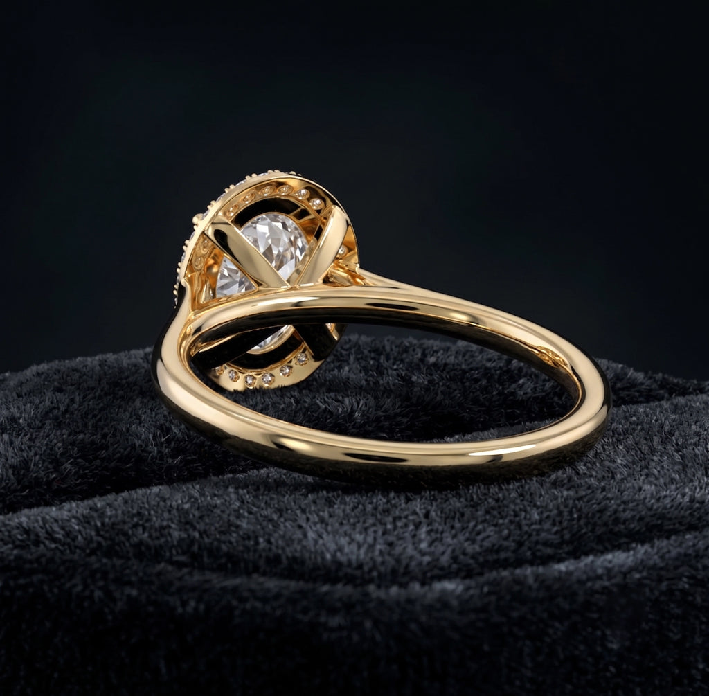 Oval Cut Halo Solitaire Diamond Ring with Pavé Halo Accents