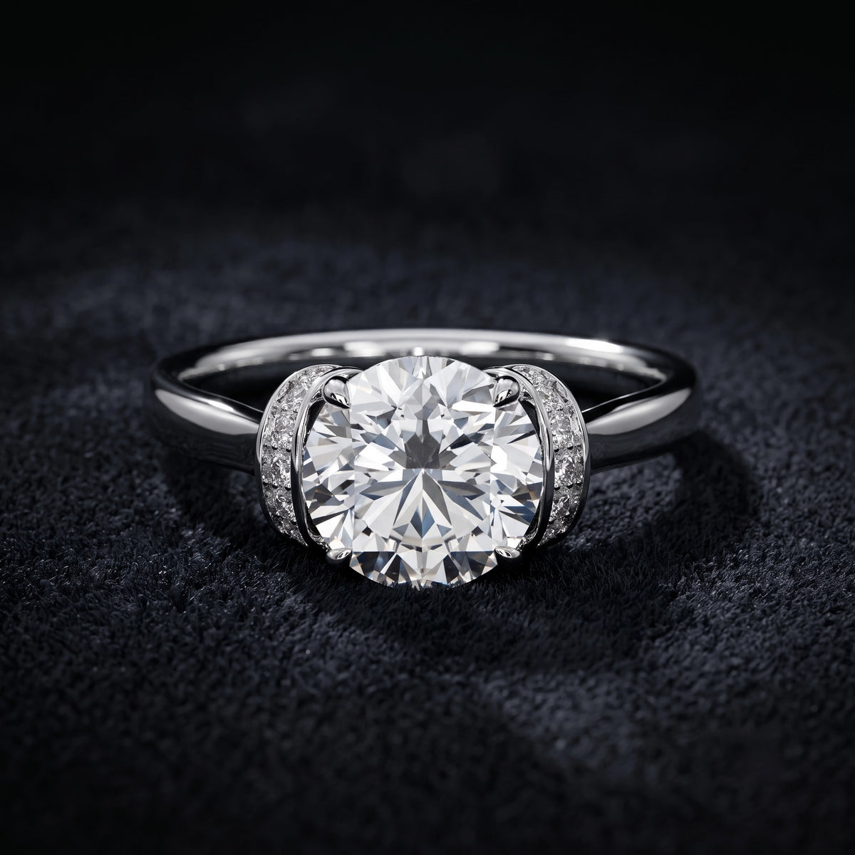 Cushion Cut Halo Solitaire Diamond Ring with Pavé Accents