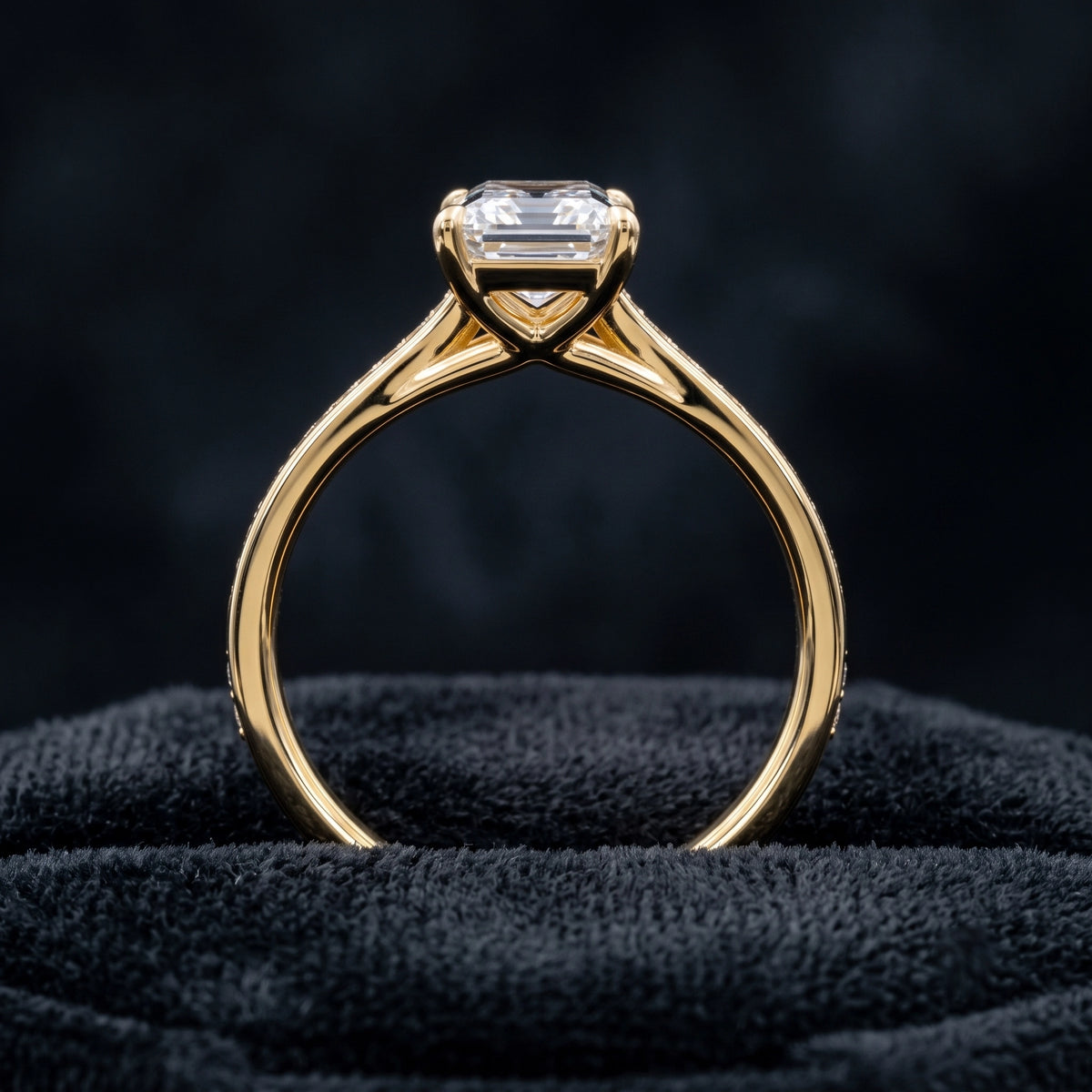 Emerald Cut Solitaire Diamond Ring with Pavé Diamond Band