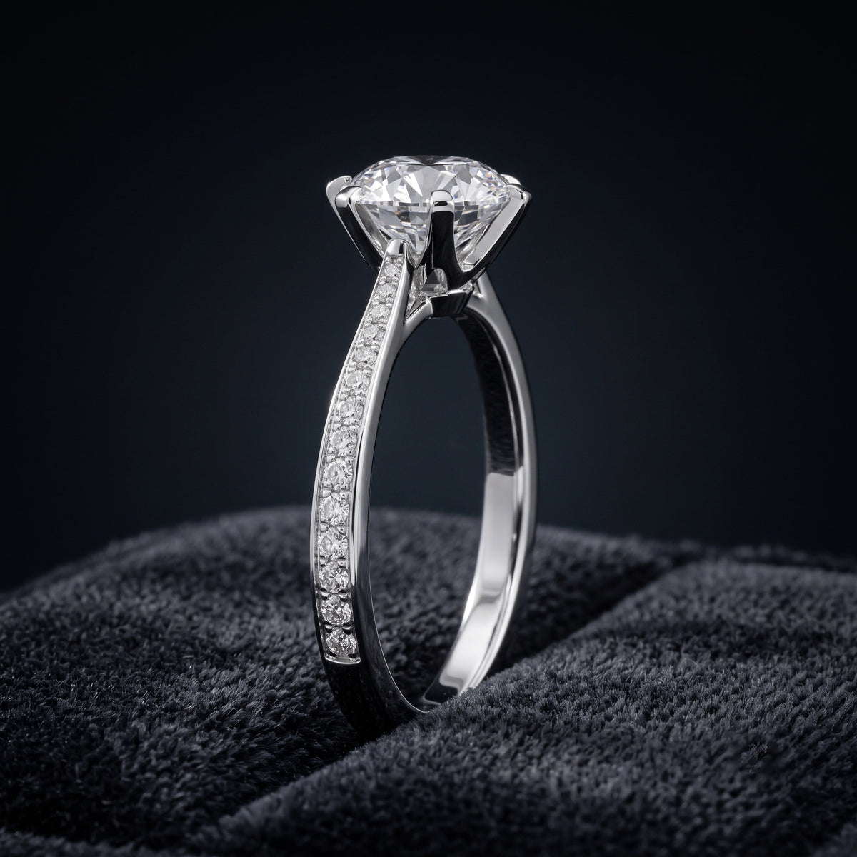 Brilliant Round Cut Pavé Shoulder Solitaire Engagement Ring