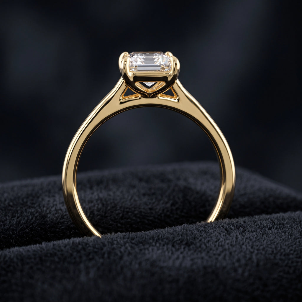 Emerald Cut Solitaire Diamond Ring with Classic Four-Prong Setting  Category: Solitaire
