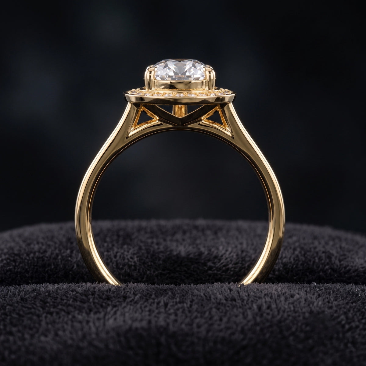 Pear Cut Halo Pave Solitaire Diamond Engagement Ring