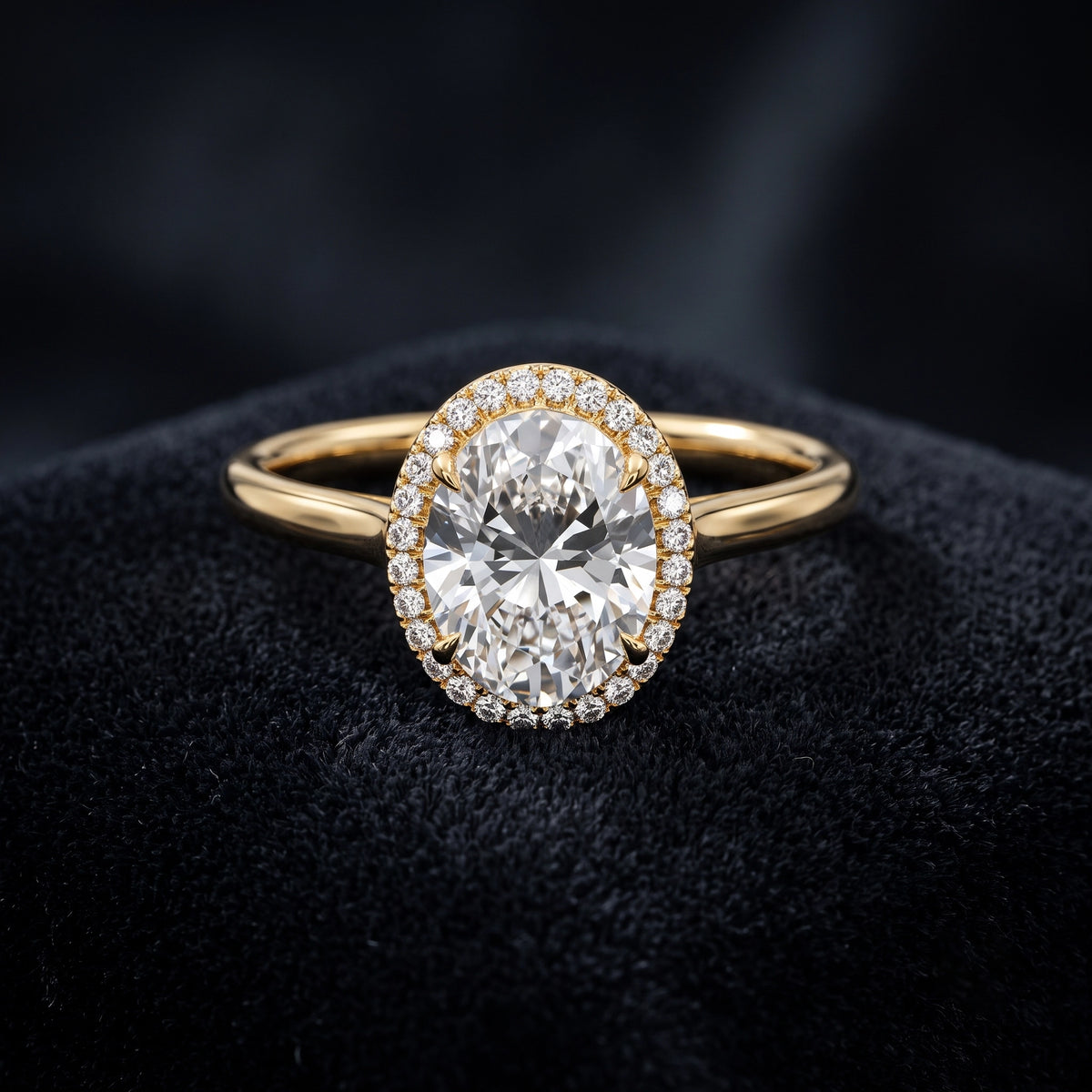 Oval Cut Halo Solitaire Diamond Ring with Pavé Halo Accents