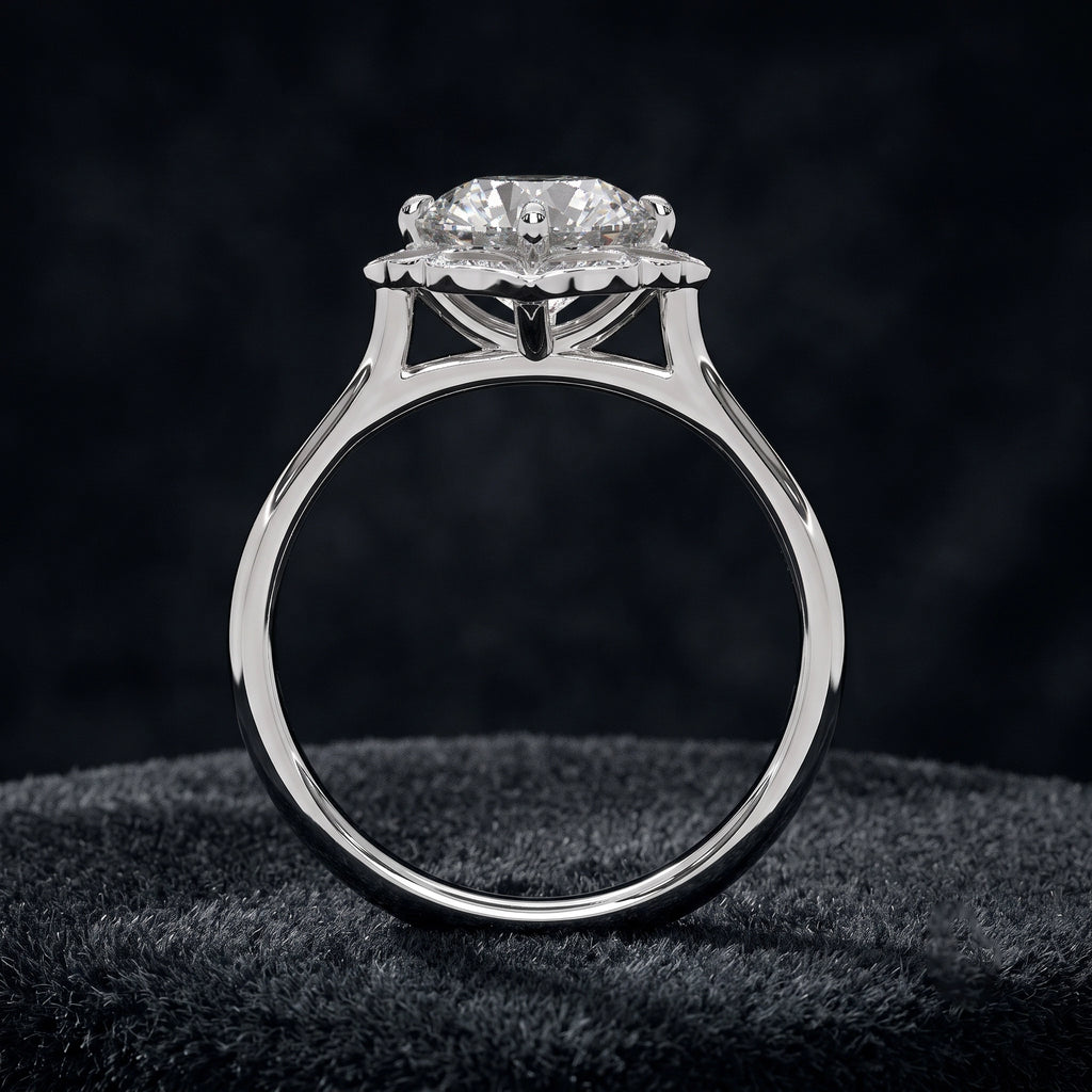 Vintage Round Cut Halo Solitaire Diamond Ring with Ornate Pavé Setting
