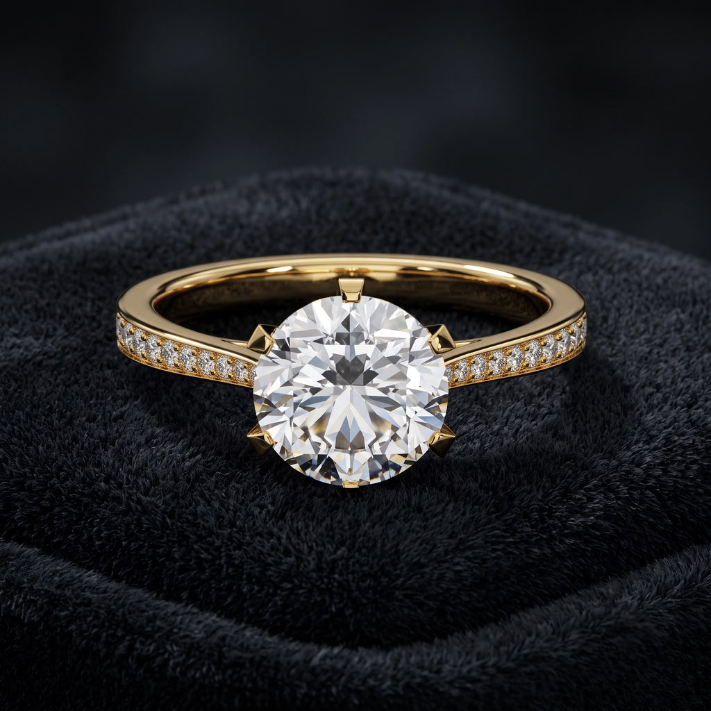 Brilliant Round Cut Pavé Shoulder Solitaire Engagement Ring