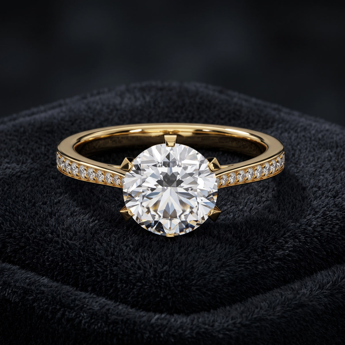 Brilliant Round Cut Pavé Shoulder Solitaire Engagement Ring
