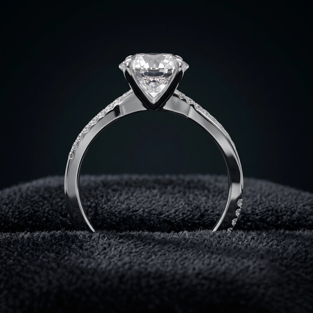 Elegant Round Cut Solitaire Diamond Engagement Ring with Pavé Band