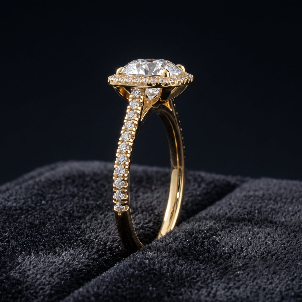 Cushion Cut Halo Solitaire Diamond Engagement Ring