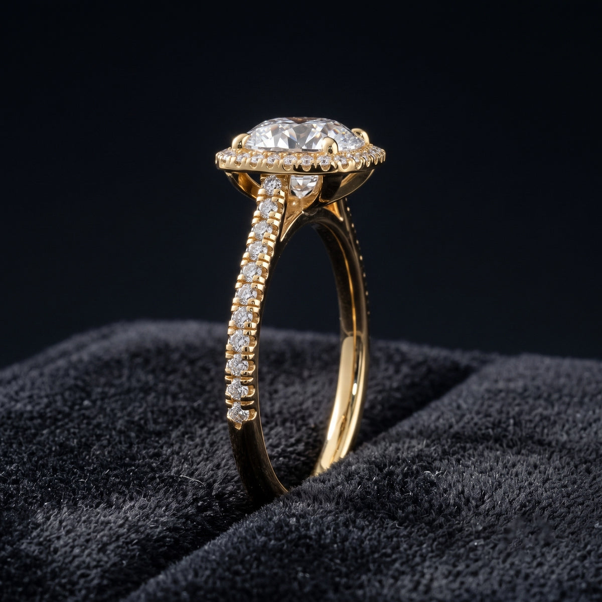 Cushion Cut Halo Solitaire Diamond Engagement Ring