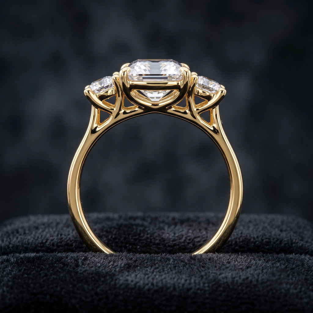 Three Stone Diamond Ring with Oval Center Stone and Round Side Diamonds