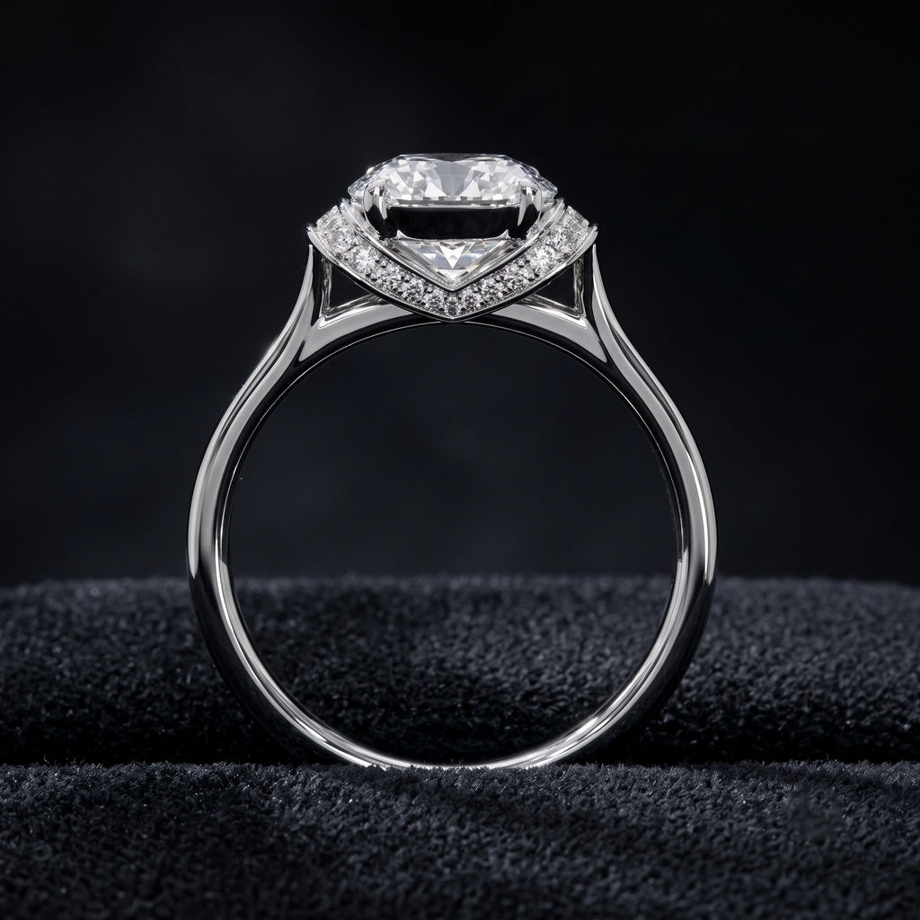 Cushion Cut Halo Solitaire Diamond Ring with Pavé Accents